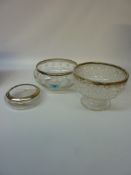 Three glass bowls with hallmarked silver rims