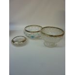 Three glass bowls with hallmarked silver rims