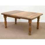 Edwardian walnut and pine telescopic dining table with leaf,