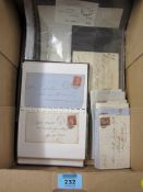 Collection of 1830's and early Victorian covers with stamps in one box