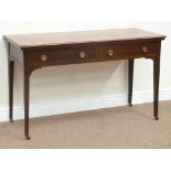 Edwardian inlaid mahogany side table fitted with two frieze drawers,