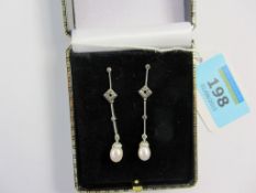 Pair of pearl and marcasite drop ear-rings stamped 925