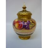 Royal Worcester pot pourri jar and cover painted with fruit by James Skerrett H20cm  Condition