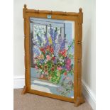 Golden oak firescreen with tapestry panel,