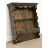 Stained pine two tier wall rack with spice drawers,