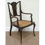 Edwardian mahogany elbow chair with string seat