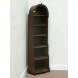 Vintage retro oak waterfall bookcase fitted with six shelves, W44cm,