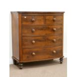 Victorian mahogany bow front chest fitted with two short and three long drawers, W114cm, H122cm,