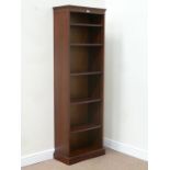 Reproduction mahogany narrow book shelf fitted with five adjustable shelves, W60cm,