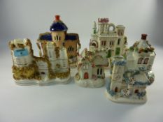 Victorian Staffordshire flatback model of a castle H13cm, cottage pastille burner,