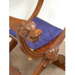 Reproduction carved mahogany X-framed throne chair