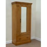Edwardian ash wardrobe enclosed by mirror glazed single door fitted with drawer to base, W89cm,