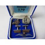 Enamel RAF brooch, pair cuff-links stamped silver,