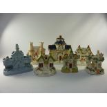 Victorian Staffordshire model of a country house and six other models 20.