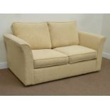 Two seat metal action bed settee in beige cover,