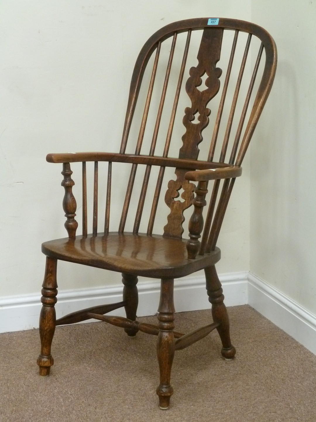 Late 19th century ash and elm double bow and splat back Windsor chair