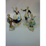 Pair Royal Dux figures and two continental figures