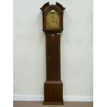 Mid 18th century oak and mahogany banded longcase clock with brass dial and 30 hour movement