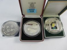 Three 5oz silver proof coins cased with certificates