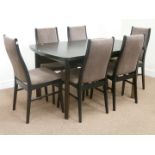 Set six vintage retro Farstrup Danish ebonised oak chairs and similar extending dining table 88cm x