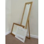 Light oak framed rectangular bevelled edge wall mirror (63cm x 88cm),