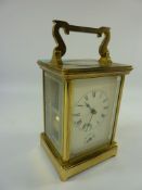 Mid 20th century French brass cased carriage clock with alarm striking the hour on single gong H18.
