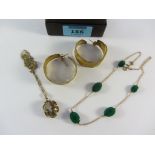 Smokey quartz and green chalcedony necklaces and pair of Italian silver gilt ear-rings