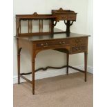Edwardian inlaid mahogany desk table fitted with five drawers and mirror,