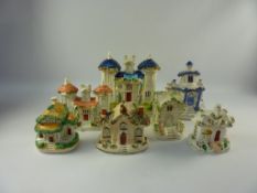 Victorian Staffordshire flatback model of a country house H19cm and five other cottage models (6)