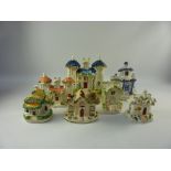 Victorian Staffordshire flatback model of a country house H19cm and five other cottage models (6)