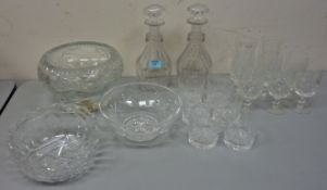 Pair of Victorian cut crystal decanters, heavy cut crystal bowl,