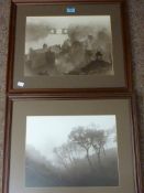 'Crag and Lower Harbour Whitby' & 'Misty Morning Landscape', two large prints after Frank Meadow