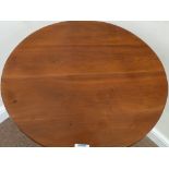 19th century fruitwood circular snap top table on tripod base, D52cm,