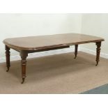 Victorian mahogany telescopic dining table on carved legs with two leaves,