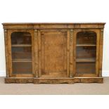 Victorian inlaid figured and burr walnut breakfront credenza fitted with ormolu mounts and box wood