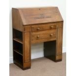 Early 20th century light oak bureau, fall front with open bookcase sides,