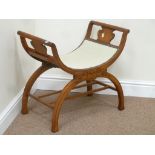 Edwardian inlaid satin walnut X shaped dressing stool