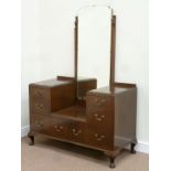 Early 20th century mahogany dressing table with drop centre, fitted with seven drawers and mirror,