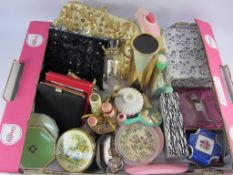 Ladies vanities including vintage evening bags, compacts,