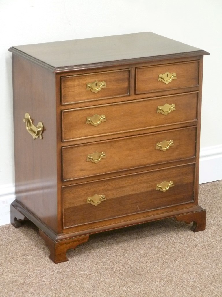 Early 20th century mahogany miniature chest fitted with two short and three long drawers,