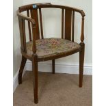 Edwardian inlaid mahogany tub shaped elbow chair with burr walnut diamond inlay and box wood