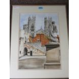 'York Minster and Bootham Bar', late 20th Century watercolour signed Lindsay H Rice 47cm x 32cm