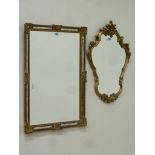 Rectangular gilt framed wall mirror (95cm x 67cm) and a Rococo style wall mirror