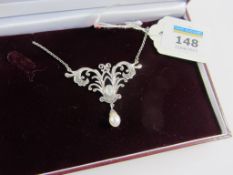 Pearl and marcasite necklace stamped 925