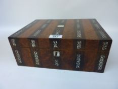 Victorian rosewood sewing box with amboyna and mother of pearl inlay, and fitted interior L30.