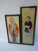 Two Chinese applique figures (framed) H46.