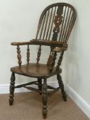 Mid 19th century elm and ash double bow and splat back Windsor captains arm chair with double