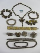 Japanese 1940's damascene panel jewellery 24k inlay, filigree brooches stamped 800, bracelets,