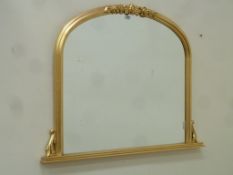 Arched top gilt over mantle mirror, carved detail, W125cm,