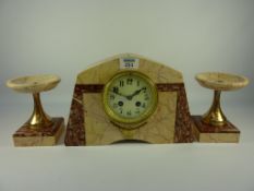 French Art Deco period marble garniture clock with movement by Japy Freres,